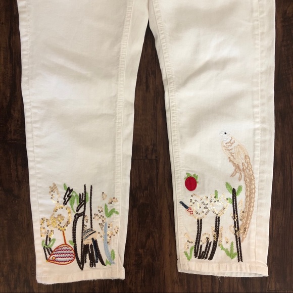 NWT! Zara Vintage High Waist Embroidered Beaded Straight Leg White Jeans Size 4 - Picture 7 of 13